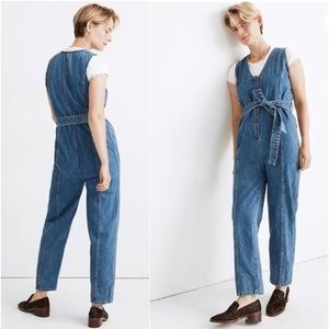 Madewell Denim Sleeveless Tie-Waist Jumpsuit Size M